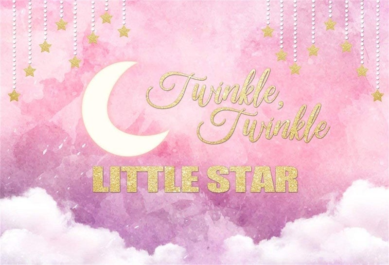 AOFOTO 5x3ft Twinkle Twinkle Little Star Backdrop Pink Sweet Baby Shower Background Moon Clouds Gender Reveal Baby Girl Kid Birthday Party Decorations Infant Newborn Photography Studio Props Vinyl - Image 1